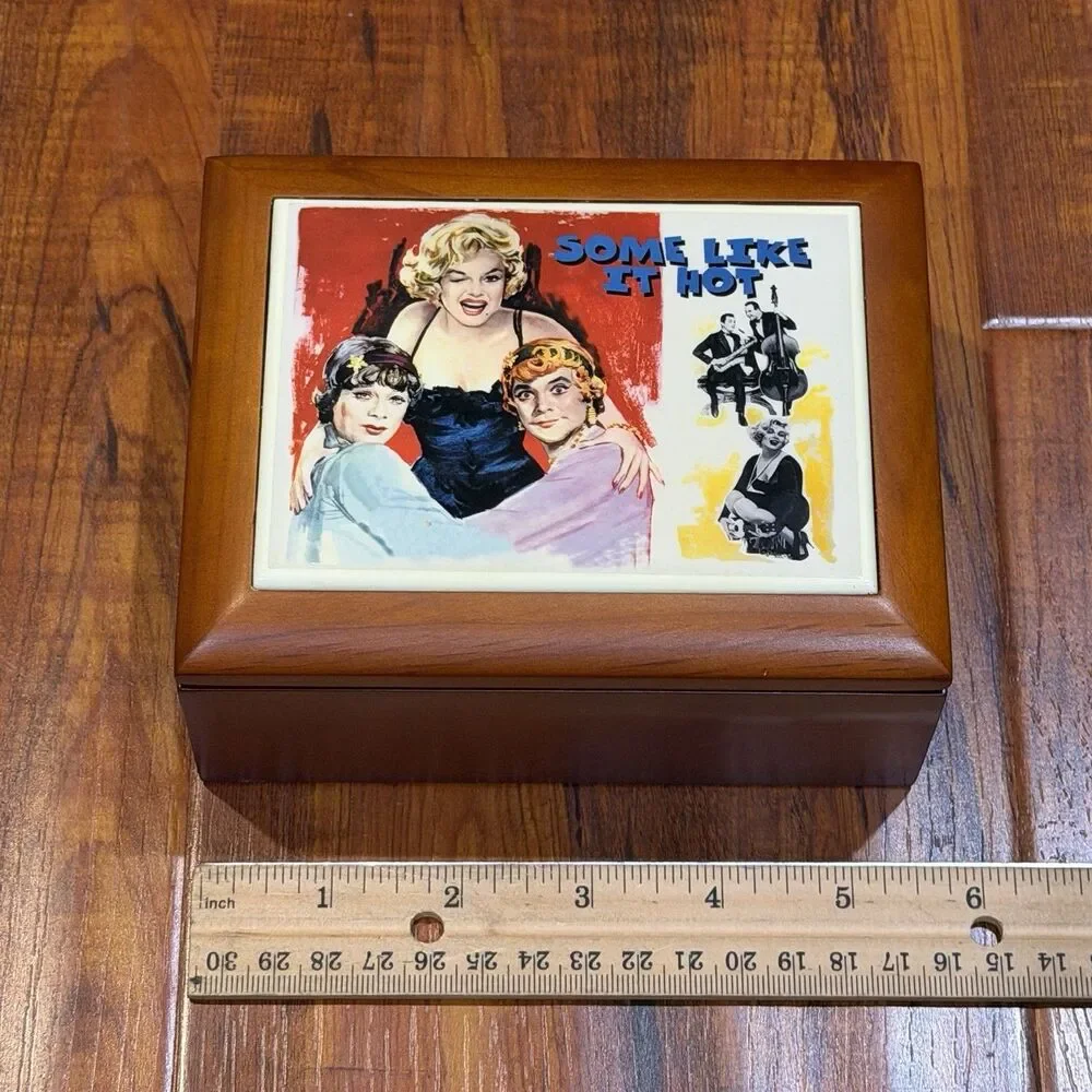 Rare Marilyn Monroe Some Like It Hot Ceramic Tile Wood Musical Jewelry Box - New
